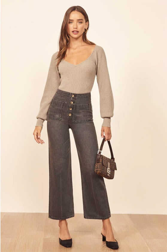 Reformation Hart Wide Neck Sweater Oatmeal balloon sleeve sweaters