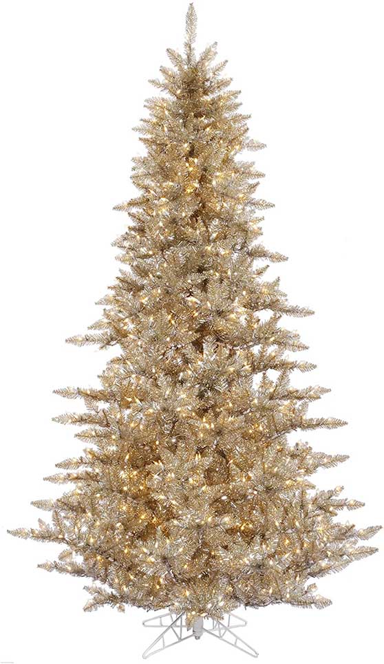 Vickerman Champagne Tree with 234 PVC Tips & 100 Dura-lit Style Lights on Gray Wire, 3', Clear