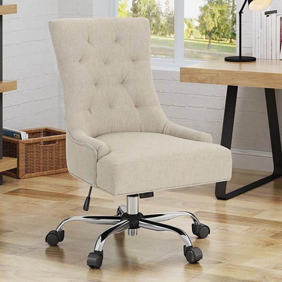 Andover Mills Anja Task Chair Wheat upholstered button tufted office chairs