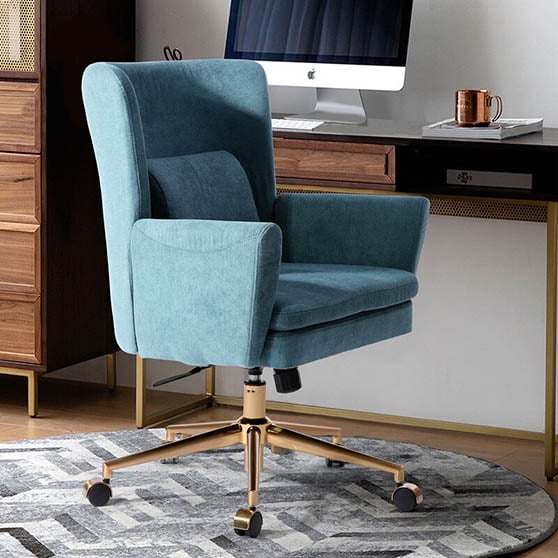 Everly Quinn Parkman Task Chair Turquoise Gold upholstered office chairs desk