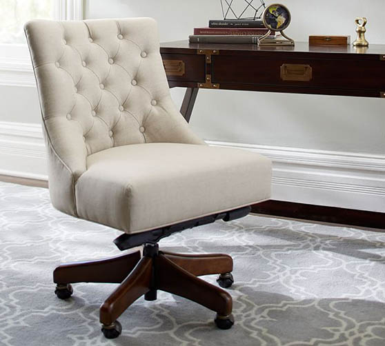 Pottery Barn Hayes Tufted Swivel Desk Chair upholstered office chairs classic