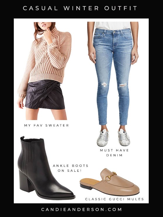 Style expert, journalist and fashion blogger Candie Anderson of candieanderson.com has the scoop on the best mock neck sweater under $100, AG skinny jeans, black ankle boots, and Gucci mules for winter!