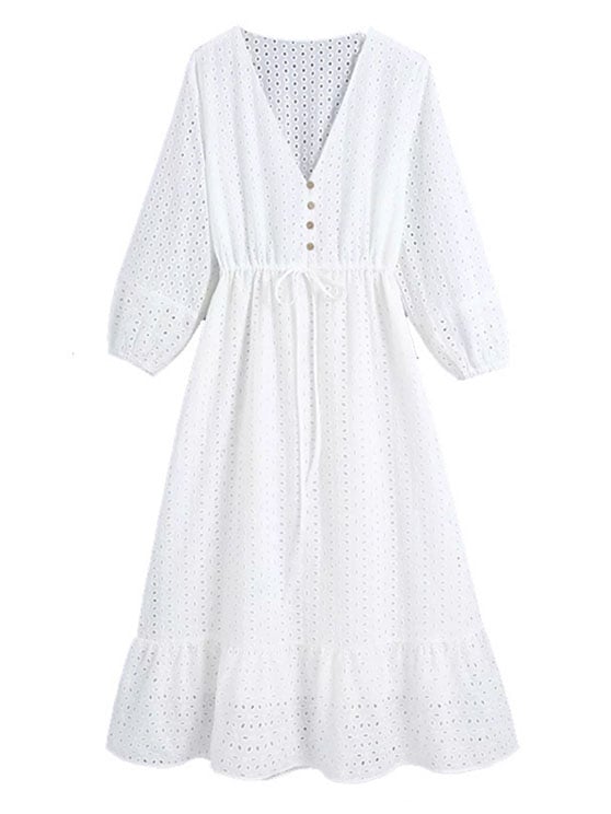 GOODNIGHT MACAROON 'WINSOME' CROCHET LACE TIED MAXI DRESS White crochet dresses