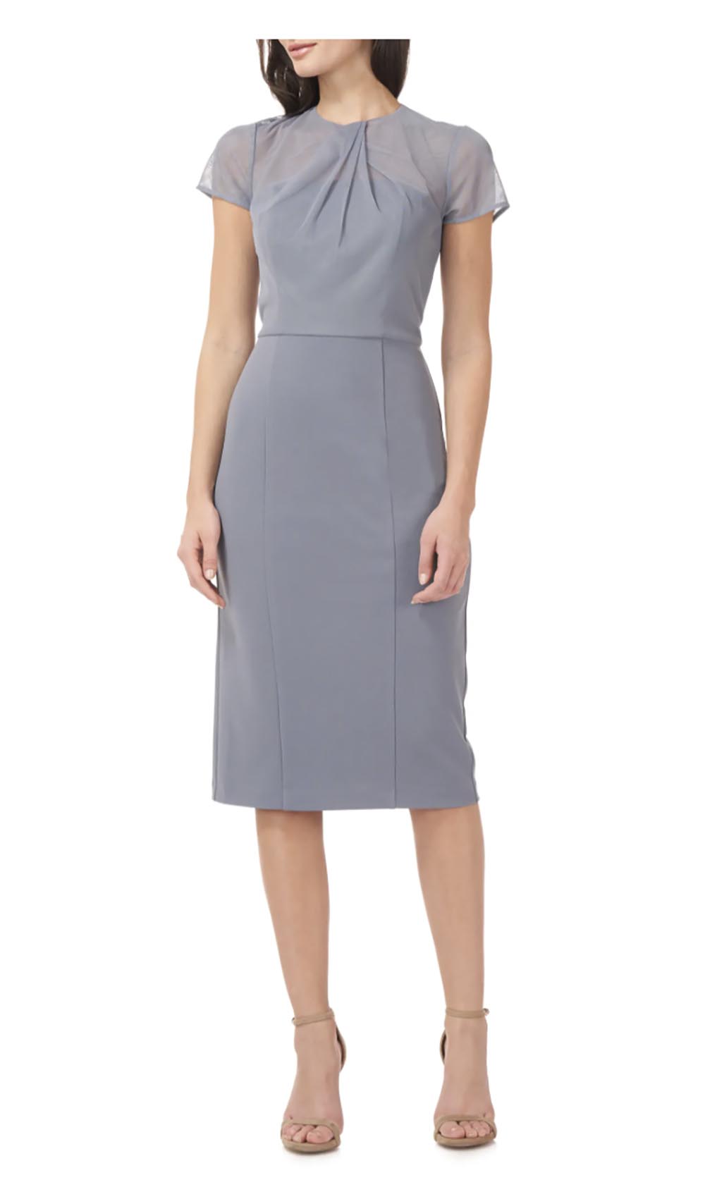 JS Collections Illusion Lace Short Sleeve Cocktail Dress Slate Blush garden wedding guest dresses