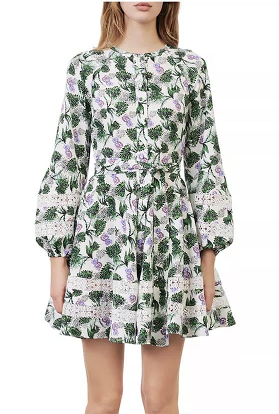 Maje Roman Floral Print Lace Inset Dress Green crochet dresses