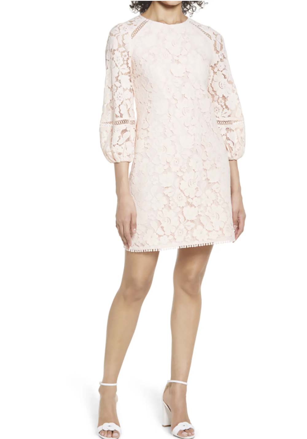 Vince Camuto Lace Long Sleeve Dress Blush Pink garden wedding guest dresses