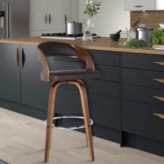 Corrigan Studio Pensacola Swivel Bar & Counter Stool Walnut Wood modern midcentury counter stools