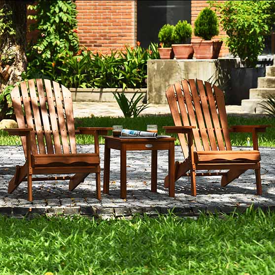 Costway Folding Eucalyptus Wood Adirondack Chair - Set of 2 - Brown adirondack chairs