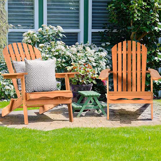 Gymax 2 PCS Eucalyptus Adirondack Chair Foldable Outdoor Wood Lounger Chair Natural