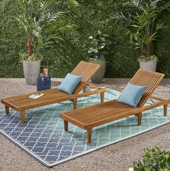 Loon Peak Rylee Outdoor Reclining Chaise Lounge Teak Set of Two outdoor chaise lounge chairs
