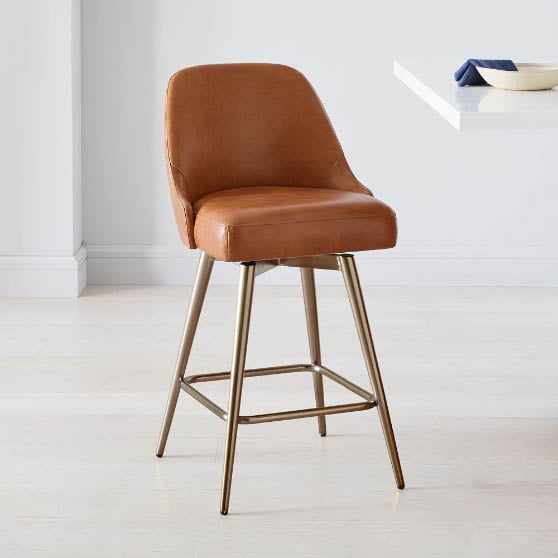 West Elm Mid-Century Leather Counter Stool modern counter stools