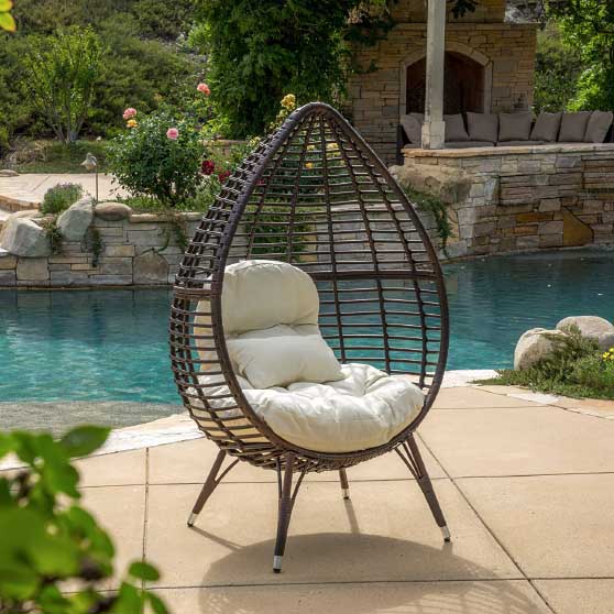 Christopher Knight Home Cutter Teardrop Wicker Lounge Chair with Cushion, Multibrown outdoor egg chairs