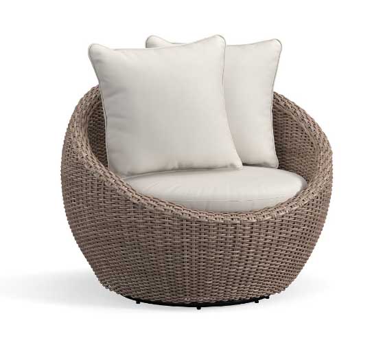 Pottery Barn Torrey All-Weather Wicker Papasan Swivel Chair, Natural outdoor egg chairs
