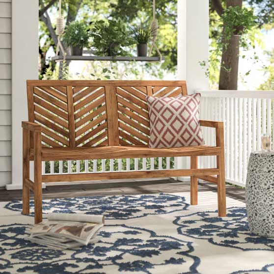 Breakwater Bay Diboll Chevron Wooden Garden Bench Brown outdoor benches front porch
