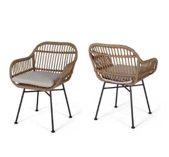 George Oliver Enger Outdoor Woven Patio Chair with Cushion (Set of 2) Light Brown Beige woven outdoor chairs