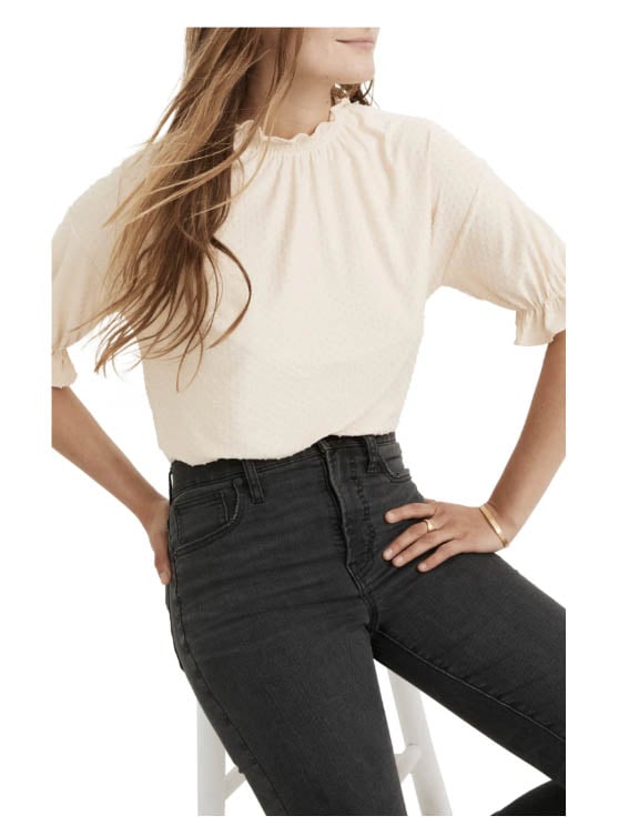 Madewell Texture & Thread Clip Dot Ruffle Top Bone nordstrom anniversary sale