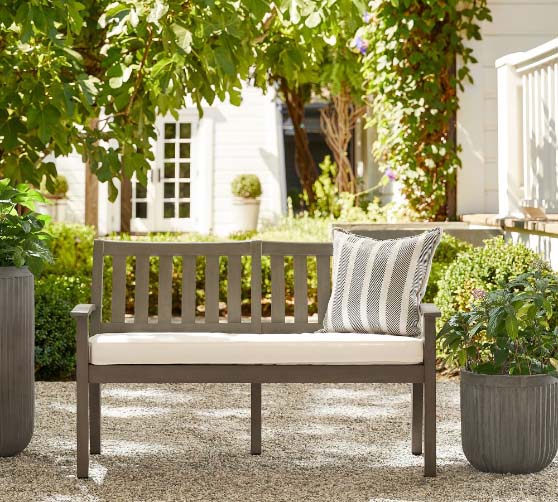 Pottery Barn Chatham FSC® Mahogany Bench, Gray outdoor benches front porch