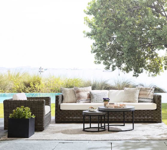 Pottery Barn Mission Square Planters - Black square planters wicker sofa