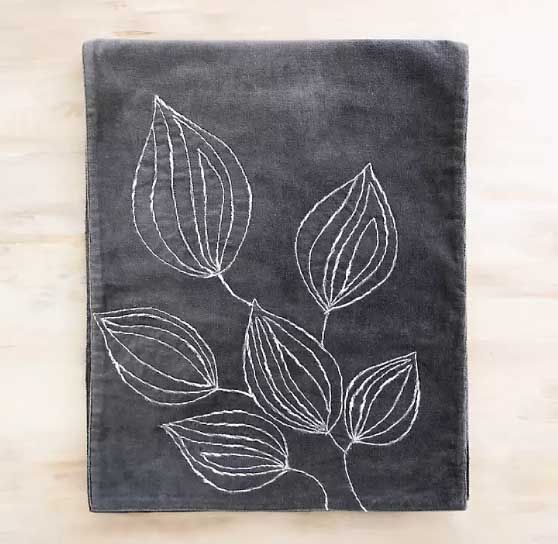 Kirkland's Charcoal Leaves Velvet Table Runner