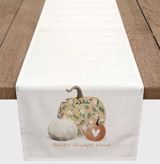 Kirkland's Patterned Pumpkins Harvest Table Runner grateful thankful blessed fall table runners thanksgiving tablescape