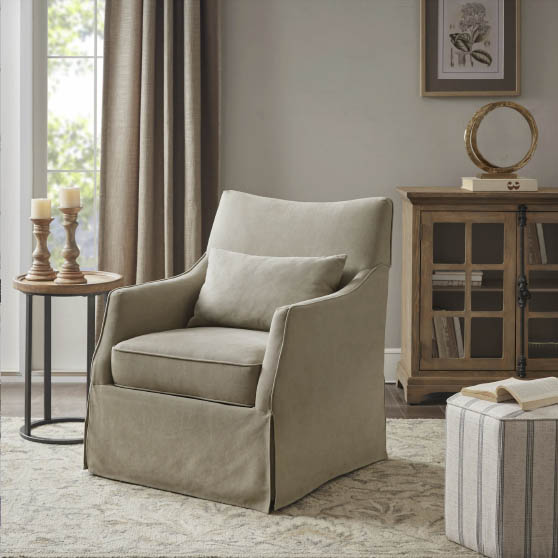 Martha Stewart London 28'' Wide Swivel Slipcovered Armchair Tan slipcovered armchairs