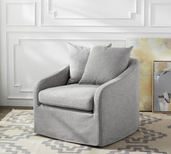 Pottery Barn Anniston Slipcovered Swivel Armchair slipcovered armchairs