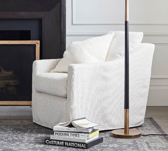 Pottery Barn Ayden Slope Arm Slipcovered Swivel Glider slipcovered armchairs