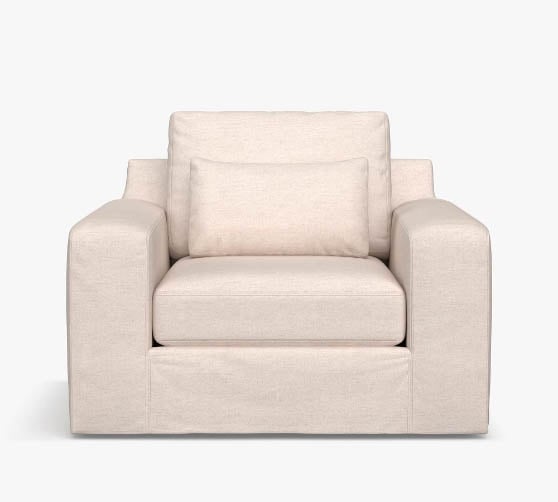Pottery Barn Big Sur Square Arm Deep Seat Slipcovered Swivel Armchair slipcovered armchairs