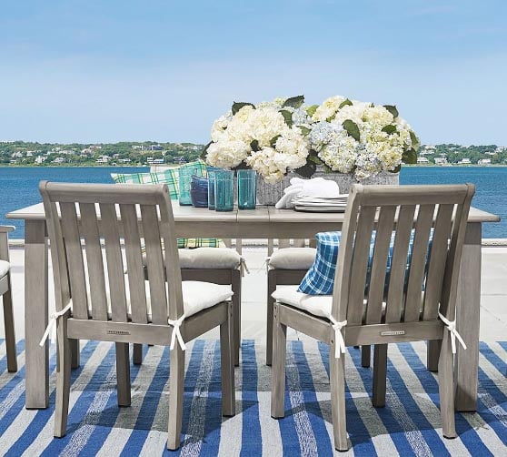 Pottery Barn Chatham Indoor/Outdoor FSC® Mahogany Stackable Dining & Armchairs, Gray pottery barn outdoor chairs sale