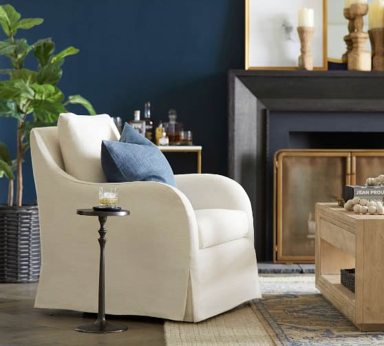 Pottery Barn Kelsey Slipcovered Swivel Armchair slipcovered armchairs
