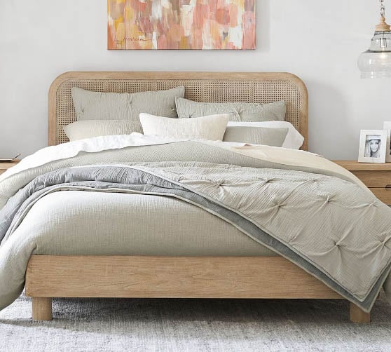 Pottery Barn Manzanita Cane Platform Bed Bone White finish cane beds