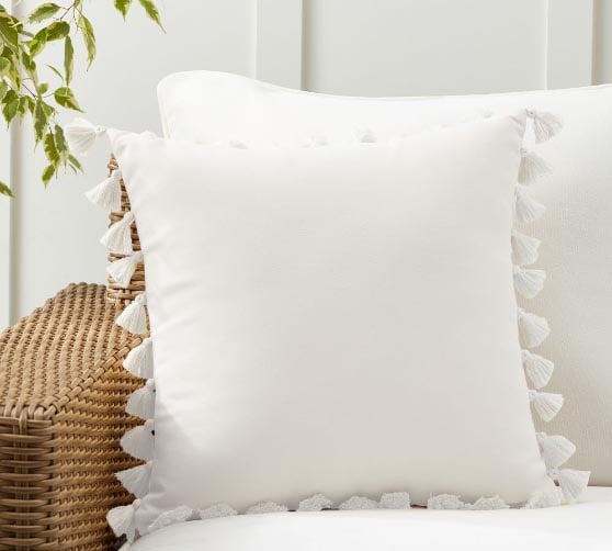 Pottery Barn Tassel Trim Indoor/Outdoor Pillows neutral throw pillows