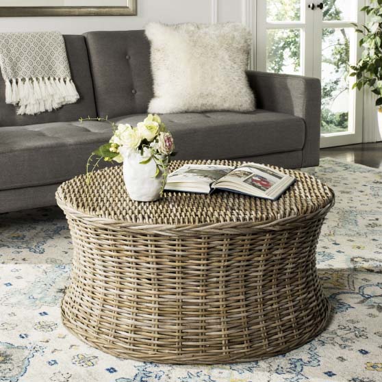 Beachcrest Home Anglesey Abstract Coffee Table Natural Unfinished best rattan coffee tables