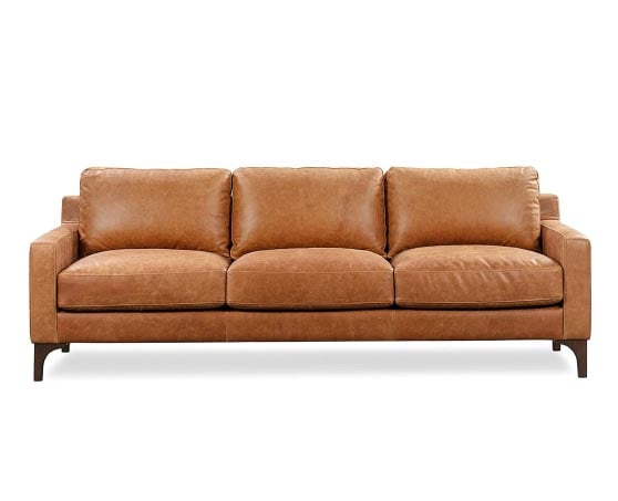 POLY & BARK Sorrento Sofa in Full-Grain Pure-Aniline Italian Tanned Leather in Cognac Tan modern leather sofas