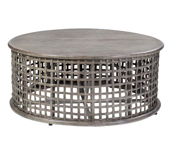 Pottery Barn Rattan 39" Round Coffee Table Gray best rattan coffee tables