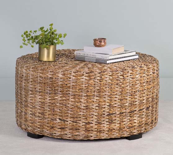 Pottery Barn Woven 35.5" Abaca Round Coffee Table best rattan coffee tables