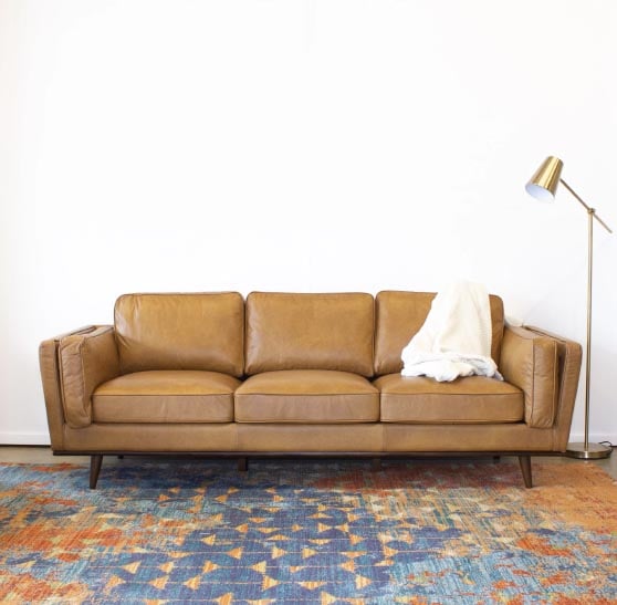 Wade Logan Hession 88'' Genuine Leather Square Arm Sofa modern leather sofas