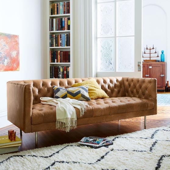 West Elm Modern Chesterfield Leather Sofa modern leather sofas