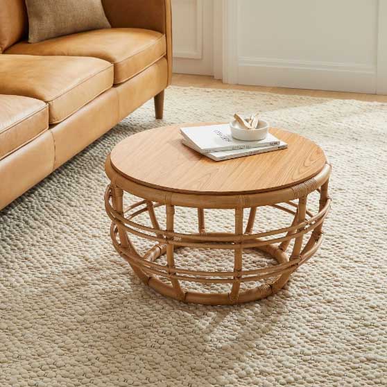 West Elm Savannah Rattan Round Coffee Table best modern rattan coffee tables