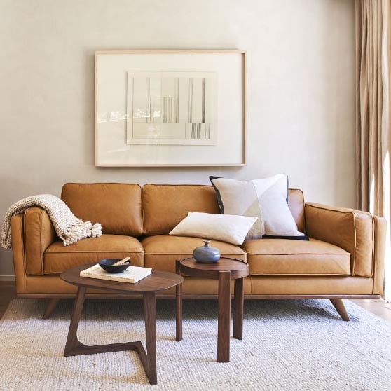 West Elm Zander Leather Sofa modern leather sofas