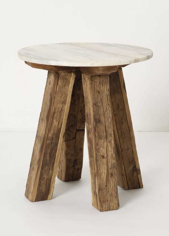 Anthropologie Marble-Topped Side Table reclaimed wood rustic modern side tables