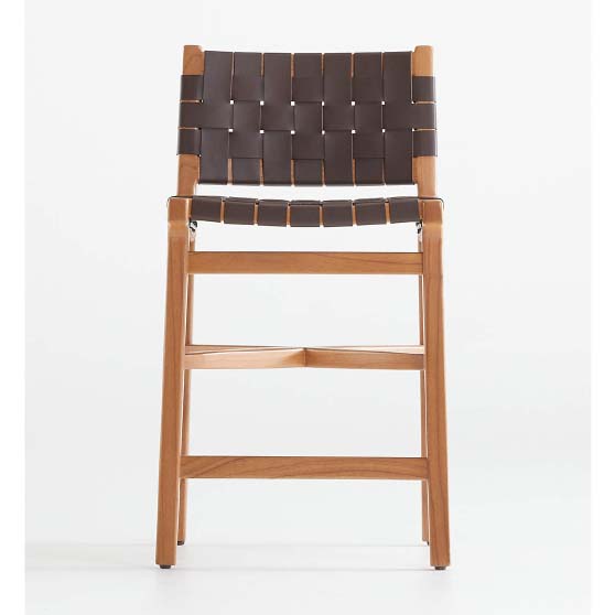 Crate&Barrel Taj Leather Strap Counter Stool Tan best woven leather counter stools