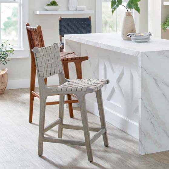 Grandin Road Augusto Low Back Bar & Counter Stool Brown best woven leather counter stools