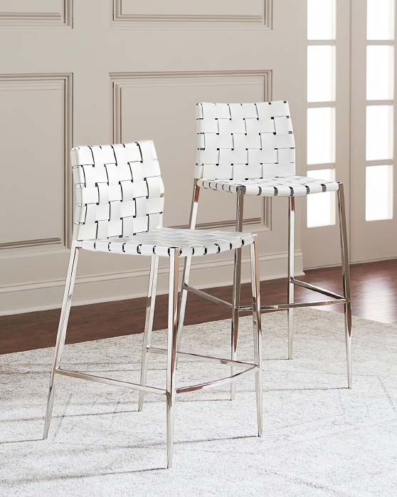 Interlude Home Kennedy Woven Leather Counter Stool, White counter stools
