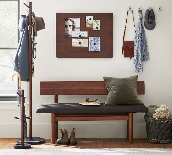 Pottery Barn Wood & Leather Bench best modern entryway benches