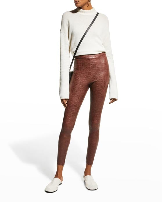 COMMANDO Animal-Printed Faux-Leather Leggings Brown Croc best faux leather pants