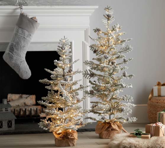 Pottery Barn Pre-Lit Faux Snowy Pine Trees best sparse christmas trees