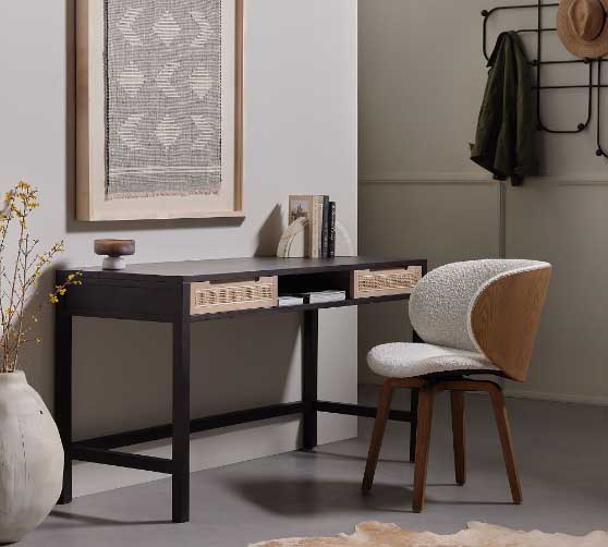 Pottery Barn Dolores 58" Cane Writing Desk with Drawers best black desks home office
