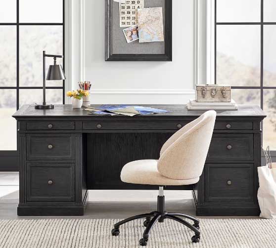 Pottery Barn Livingston 75" Executive Desk with Drawers Dusty Charcoal best black desks home office