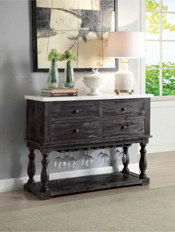 Rosalind Wheeler Jesse 48'' Wide 4 Drawer Pine Sideboard Weathered Espresso Black White marble top sideboards